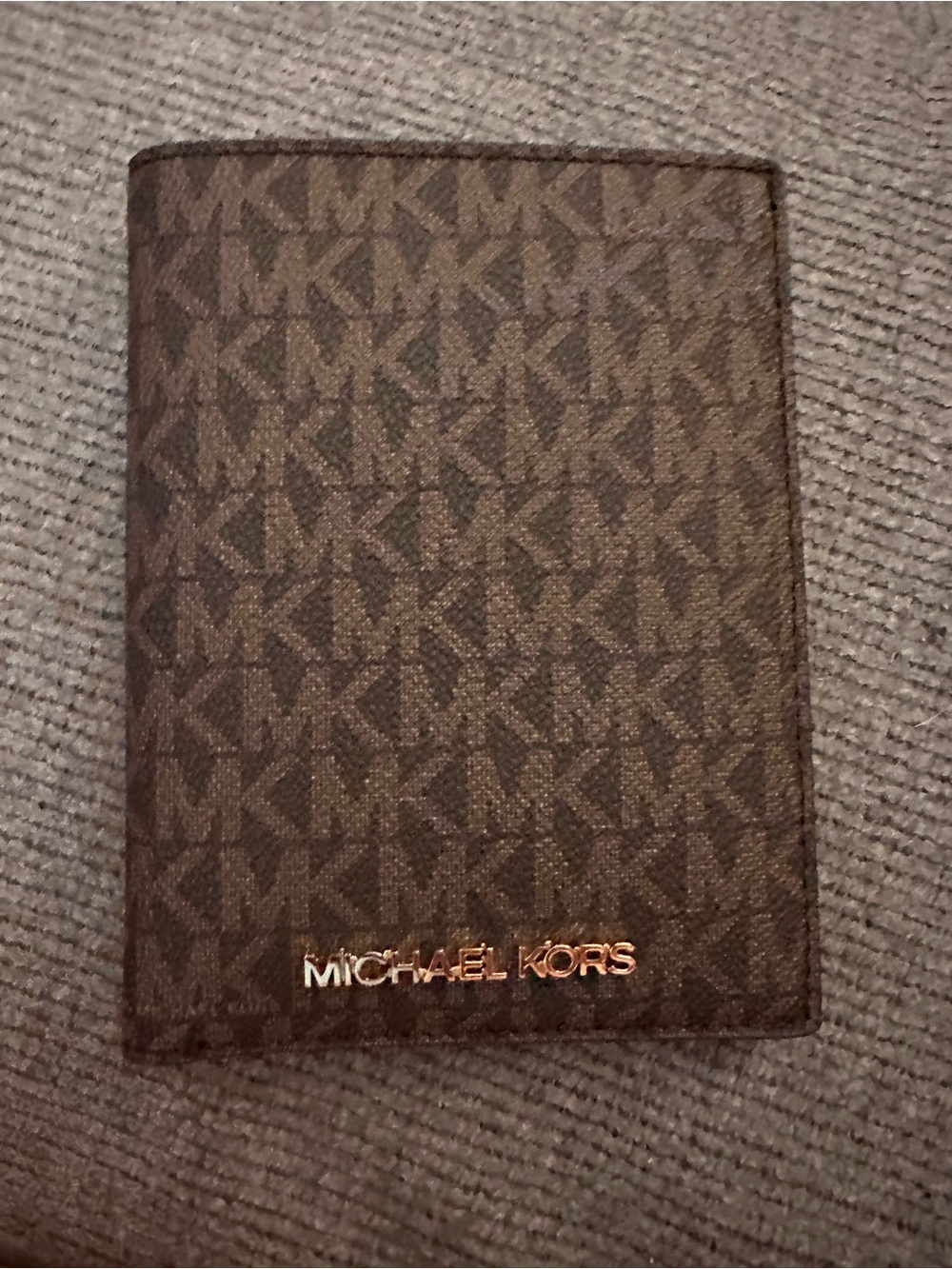 Michael Kors Black/Brown Signature Passport & Card Holder with Gold Logo